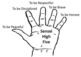 SENSEI HIGH FIVE TO BE PEACEFUL TO BE DISCIPLINED TO BE RESPECTFUL TO BE BRAVE TO BE HONEST trademark
