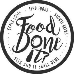 FOOD DONE IT? CRACK CODES FIND FOODS BROWSE BREWS SEEK AND YE SHALL DINE trademark