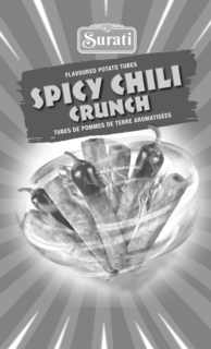 SURATI FLAVOURED POTATO TUBES SPICY CHILI CRUNCH TUBES DE POMMES DE TERRE AROMATISÉES trademark
