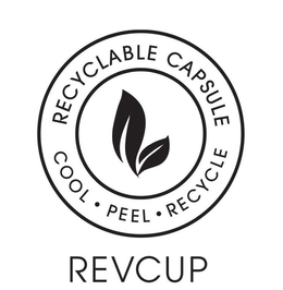 REVCUP RECYCLABLE CAPSULE COOL · PEEL · RECYCLE trademark