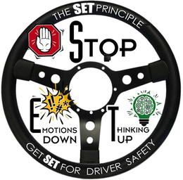 THE SET PRINCIPLE STOP EMOTIONS DOWN THINKINGUP GET SET FOR DRIVER SAFETY trademark