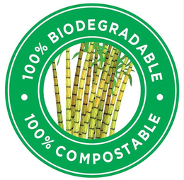 100% BIODEGRADABLE · 100% COMPOSTABLE· trademark
