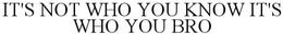 IT'S NOT WHO YOU KNOW, IT'S WHO YOU BRO trademark