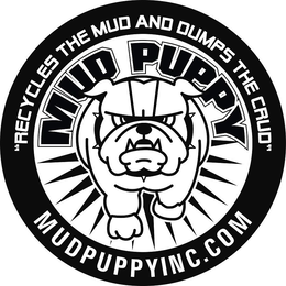 MUD PUPPY "RECYCLES THE MUD AND DUMPS THE CRUD" MUDPUPPYINC.COM trademark
