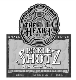 THE HEART DISTILLERY PICKLE SHOTZ PICKLE FLAVORED VODKA SMALL BATCH MADE WITH DILL PICKLE & 3 - PEPPER BRINE 60 PROOF | ALC 30% BY VOL | 750 ML trademark