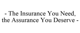- THE INSURANCE YOU NEED, THE ASSURANCEYOU DESERVE - trademark
