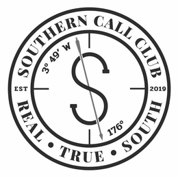 SOUTHERN CALL CLUB EST 2019 3º 49' W S 176º REAL TRUE SOUTH trademark