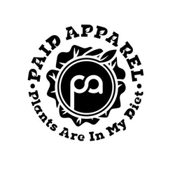 PA · PAID APPAREL · PLANTS ARE IN MY DIET trademark