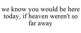 WE KNOW YOU WOULD BE HERE TODAY, IF HEAVEN WEREN'T SO FAR AWAY trademark