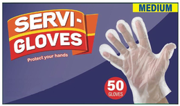SERVI-GLOVES PROTECT YOUR HANDS 50 GLOVES MEDIUM trademark
