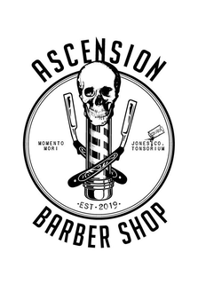 ASCENSION BARBER SHOP MOMENTO MORI JONES CO. TONSORIUM · EST · 2019 · trademark