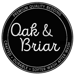 OAK & BRIAR CRAFTED · DURABLE · SOFTER WASH AFTER WASH PREMIUM QUALITY BEDDING trademark