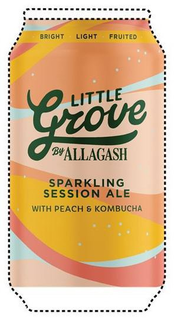BRIGHT LIGHT FRUITED LITTLE GROVE BY ALLAGASH SPARKLING SESSION ALE WITH PEACH & KOMBUCHA 100 CALORIES PER CAN 3.6% ALC. BY VOL. trademark
