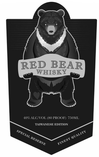 RED BEAR WHISKY 40% ALC/VOL (80 PROOF) 750ML TAIWANESE EDITION SPECIAL RESERVE FINEST QUALITY trademark