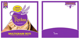 NEW ROTIKAA MADE IN AMERICA FOR HEALTHY LIVING & HOMEMADE TASTE SMALL 20 PIECES FRESH HOMEMADE TASTE! MULTIGRAIN ROTI NO ARTIFICIAL COLORS, FLAVORS OR PRESERVATIVES NO ARTIFICIAL COLORS · FLAVORS · PRESERVATIVES ALWAYS FRESH NEW ROTIKAA trademark