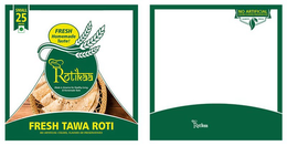 NEW ROTIKAA MADE IN AMERICA FOR HEALTHY LIVING & HOMEMADE TASTE BIG 25 PIECES FRESH HOMEMADE TASTE! FRESH TAWA ROTI NO ARTIFICIAL COLORS, FLAVORS OR PRESERVATIVES NO ARTIFICIAL COLORS · FLAVORS · PRESERVATIVES ALWAYS FRESH NEW ROTIKAA trademark