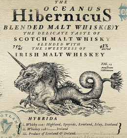 THE OCEANUS HIBERNICUS BLENDED MALT WHISK(E)Y THE DELICATE TASTE OF SCOTCH MALT WHISKY BLENDED WITH THE SWEETNESS OF IRISH MALT WHISKEY 750 ML 43% ALC/VOL HYBRIDA I. WHISKY 01A: HIGHLAND, SPEYSIDE, LOWLAND, ISLAY, SCOTLAND II. WHISKEY 02B: IRELAND III. PRODUCT OF SCOTLAND & IRELAND trademark