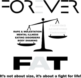 FOREVER FAT FIGHTING ACHIEVING THRIVING RAPE & MOLESTATION MENTAL ILLNESS EATING DISORDERS BODY SHAMING IT'S NOT ABOUT SIZE, IT'S ABOUT A FIGHT FOR LIFE! trademark