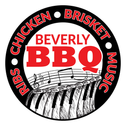 RIBS · CHICKEN · BRISKET · MUSIC BEVERLY BBQ trademark