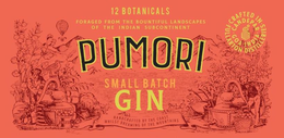 12 BOTANICALS FORAGED FROM THE BOUNTIFUL LANDSCAPES OF THE INDIAN SUBCONTINENT PUMORI SMALL BATCH GIN HANDCRAFTED BY THE COAST WHILST DREAMING OF THE MOUNTAINS CRAFTED IN FULLARTON DISTILLERIES CANDERPAR GOA INDIA trademark