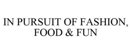 IN PURSUIT OF FASHION, FOOD & FUN trademark