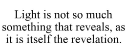 LIGHT IS NOT SO MUCH SOMETHING THAT REVEALS, AS IT IS ITSELF THE REVELATION. trademark