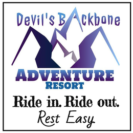 DEVIL'S BACKBONE ADVENTURE RESORT, RIDE IN. RIDE OUT. REST EASY trademark