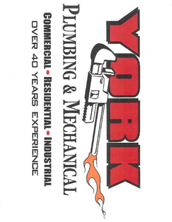 YORK PLUMBING & MECHANICAL, COMMERCIAL, RESIDENTIAL, INDUSTRIAL, OVER 40 YEARS EXPERIENCE trademark