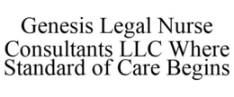 GENESIS LEGAL NURSE CONSULTANTS LLC WHERE STANDARD OF CARE BEGINS trademark