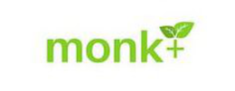 THE MARK CONSISTS OF THE WORD "MONK" IN LOWER CASE LETTERS IN A MEDIUM GREEN COLOR FOLLOWED BY A PLUS SIGN (" + ") IN THE SAME MEDIUM GREEN COLOR. DIRECTLY ABOVE THE PLUS SIGN (" + ") ARE TWO LEAVES CONTAINING WHITE VEINS WITH THE LEAF ON THE LEFT IN DARKER COLOR GREEN AND THE LEAF ON THE RIGHT IN THE SAME MEDIUM COLOR GREEN AS IS THE WORD "MONK" AND THE PLUS SIGN (" + "). IN THE ANIMATED VERSION OF THE "MONK+" LOGO DESIGN ALL FOUR LETTERS IN THE WORD "MONK" AND THE PLUS SIGN (" + ") AND THE TWO LEAVES WILL BE LOCATED OBSCURED BEHIND THE LETTER " M ". ONCE THE ANIMATION BEGINS THE LETTER " O " WILL APPEAR TO SLIDE TO THE RIGHT OF THE LETTER " M ", THEN FOLLOWED BY THE LETTER " N ", THEN FOLLOWED BY THE LETTER " K ", THEN FOLLOWED BY THE PLUS SIGN (" + "). ONCE THE PLUS SIGN (" + ") IS IN POSITION, THE TWO LEAVES OPEN UP IN UNISON DIRECTLY ABOVE THE PLUS SIGN (" + "). trademark