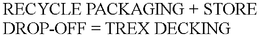 RECYCLE PACKAGING + STORE DROP-OFF = TREX DECKING trademark