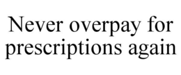 NEVER OVERPAY FOR PRESCRIPTIONS AGAIN trademark