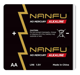 NANFU NO MERCURY ALKALINE CAUTION: DO NOT CONNECT IMPROPERLY, CHARGE OR DISPOSE OF IN FIRE, BATTERY MAY EXPLODE OR LEAK. NANFU NO MERCURY ALKALINE AA LR6 1.5V MADE IN CHINA + - trademark