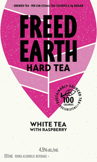 BREWED TEA PER CAN (355 ML) 100 CALORIES & 3G SUGAR FREED EARTH HARD TEA WHITE TEA WITH RASPBERRY SUSTAINABLY SOURCED TEA 100 CALORIES PER CAN (355 ML) 4.5%ALC./VOL. 355 ML VODKA ALCOHOLIC BEVERAGE trademark