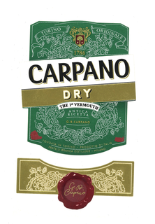 CARPANO DRY THE 1ST VERMOUTH ANTICA RICETTA G.B.CARPANO TORINO ORIGINALE 1786 FONDATA IN TORINO PRODOTTO D'ITALIA FRATELLI BRANCA DISTILLERIE MILANO 1786 CARPANO trademark