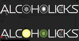 ALCOHOLICKS: A-UPSIDE DOWN MARTINI GLASS WITH STRAWBERRY, O-INTERIOR OF LEMON, O-INTERIOR OF KIWI, C-SIDEWAYS GLASS WITH ICE AND CHERRY trademark