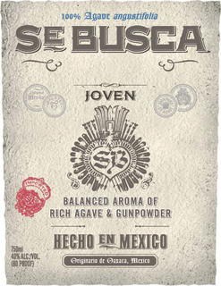 100% AGAVE ANGUSTIFOLIA SE BUSCA ORIGINAL MEXICAN IMPORTED 100% PURO DE AGAVE MEXICANO SB JOVEN SB IMPORTED MEXICAN SB 100% PURO DE AGAVE BALANCED AROMA OF RICH AGAVE & GUNPOWDER HECHO EN MEXICO ORIGINARIO DE OAXACA, MEXICO 750ML 40% ALC./VOL. AND (80 PROOF) trademark
