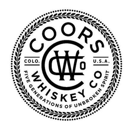 COORS WHISKEY CO COLO. U.S.A. CWCO FIVE GENERATIONS OF UNBROKEN SPIRIT trademark