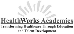 HEALTHWORKS ACADEMIES TRANSFORMING HEALTHCARE THROUGH EDUCATION AND TALENT DEVELOPMENT trademark