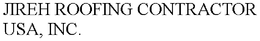 JIREH ROOFING CONTRACTOR USA, INC. trademark
