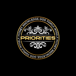 PRIORITIES KNOWLEDGE. GOD. FAMILY. MYSELF. MONEY trademark