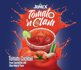 JUMEX TOMATO 'N CLAM SERVING SUGGESTION TOMATO COCKTAIL FROM CONCENTRATE WITH CLAM NATURAL FLAVOR trademark