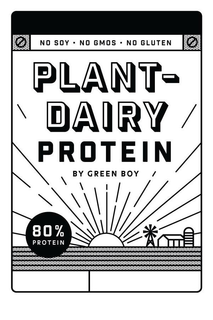 NO SOY NO GMOS NO GLUTEN PLANT-DAIRY PROTEIN BY GREEN BOY 80% PROTEIN trademark