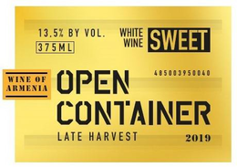 13.5% BY VOL. WHITE WINE SWEET 485003950040 OPEN CONTAINER WINE OF ARMENIA LATE HARVEST 2019 trademark
