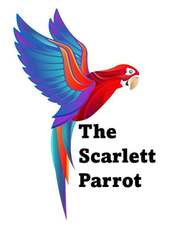 A PARROT PERCHING ON THE WORDS, THE SCARLETT PARROT. trademark