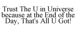 TRUST THE U IN UNIVERSE BECAUSE AT THE END OF THE DAY, THAT'S ALL U GOT! trademark