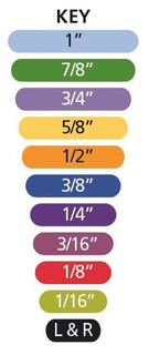 KEY 1" 7/8" 3/4" 5/8" 1/2" 3/8" 1/4" 3/16" 1/8" 1/16" L&R trademark