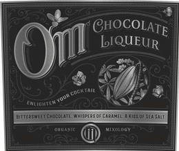 OM CHOCOLATE LIQUEUR ENLIGHTEN YOUR COCKTAIL BITTERSWEET CHOCOLATE. WHISPERS OF CARAMEL. A KISS OF SEA SALT ORGANIC MIXOLOGY M trademark