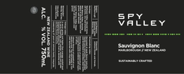 SPY VALLEY SAUVIGNON BLANC MARLBOROUGH // NEW ZEALAND SUSTAINABLY CRAFTED REGION: SUB REGIONS: VINEYARDS: GEOLOGY: WINEMAKING NOTES: WINEMAKER: VITICULTURIST: VINTAGE NOTES: NEW ZEALAND WINE ALC. VOL. 750ML SPY VALLEY WINES trademark