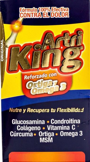 FÓRMULA 100% EFECTIVA CONTRA EL DOLOR ORIGINAL ARTRI KING REFORZADO CON ORTIGA Y OMEGA 3 NUTRE Y RECUPERA TU FLEXIBILIDAD GLUCOSAMINA CONDROITINA COLÁGENO VITAMINA C CÚRCUMA ORTIGA OMEGA 3 MSM trademark